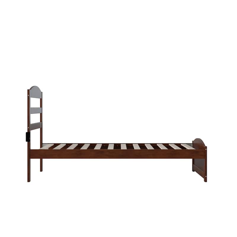 Baroque Platform Bed - Twin Size, Brown Wood Frame, Solid Hardwood, Modern Style Bed