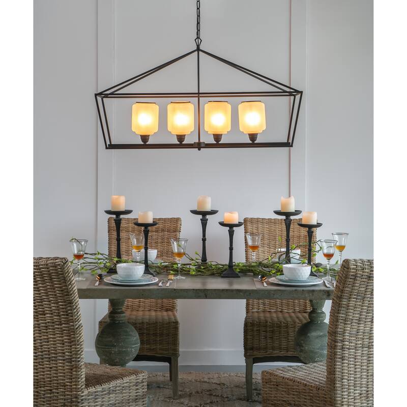 41.7x14.2x23.8" Iron Chandelier, Sleek Industrial Style Hanging Light Fixture, Bulb Not Included