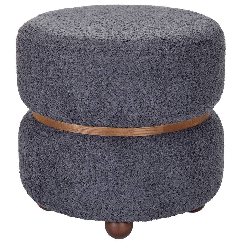 Double Pouf Round Upholstered Vanity Stool and Ottoman Foot Rest - Grey - Large
