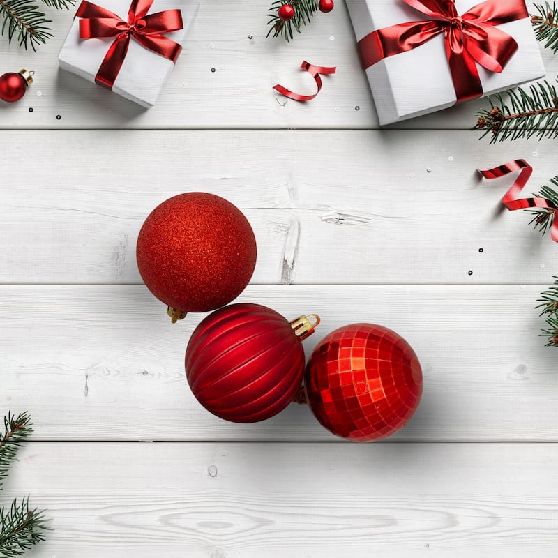 Shatterproof 3-Finish Christmas Ball Ornaments - 2.5" (60mm) - Red - 100ct