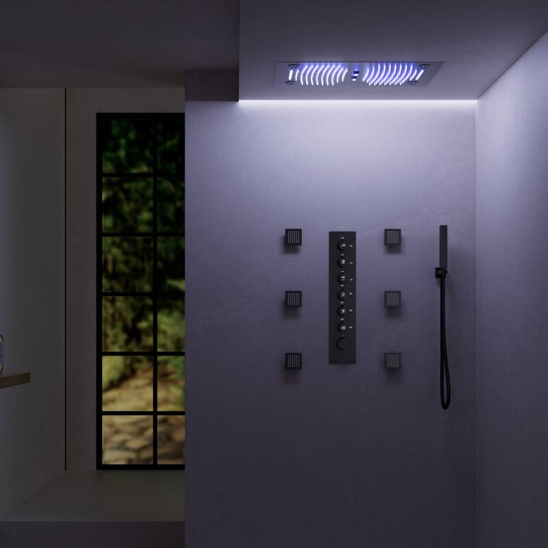 Shower Faucet System 28"*16" Ceiling Mount Shower Head with 4 Spray Mode Body Jets Handheld Spray LUXURY LED