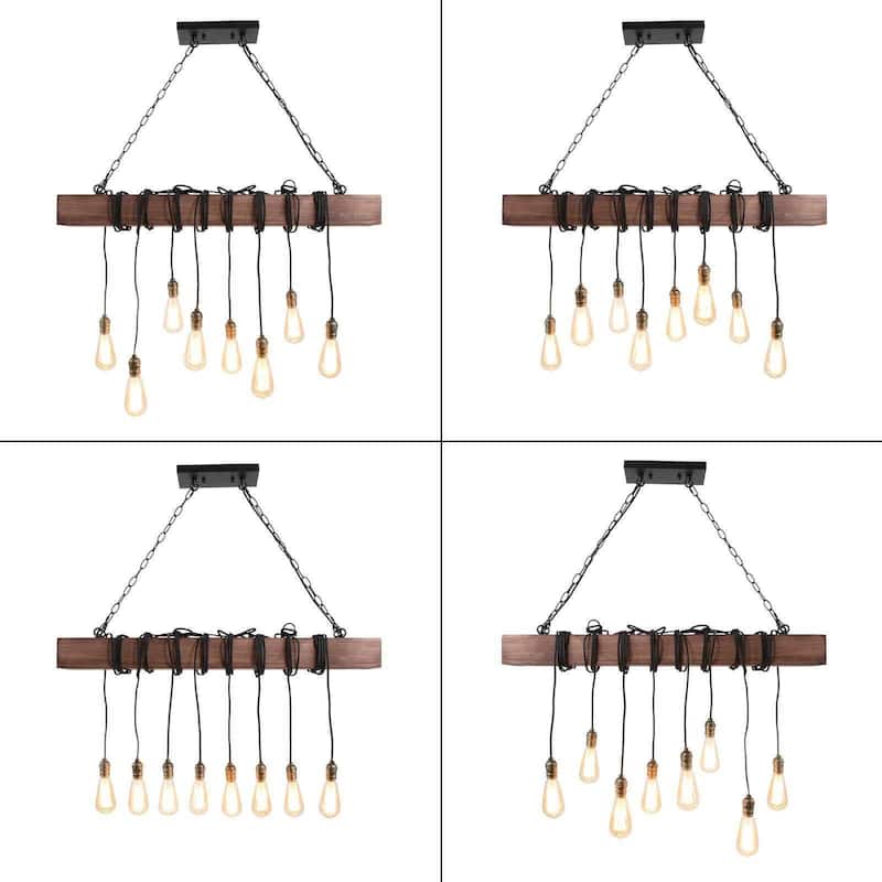 Modern Farmhouse 8-Light Wood Chandelier Linear Island Lights for Dining Room - L 37.5'' x W 5.5'' x H 59''
