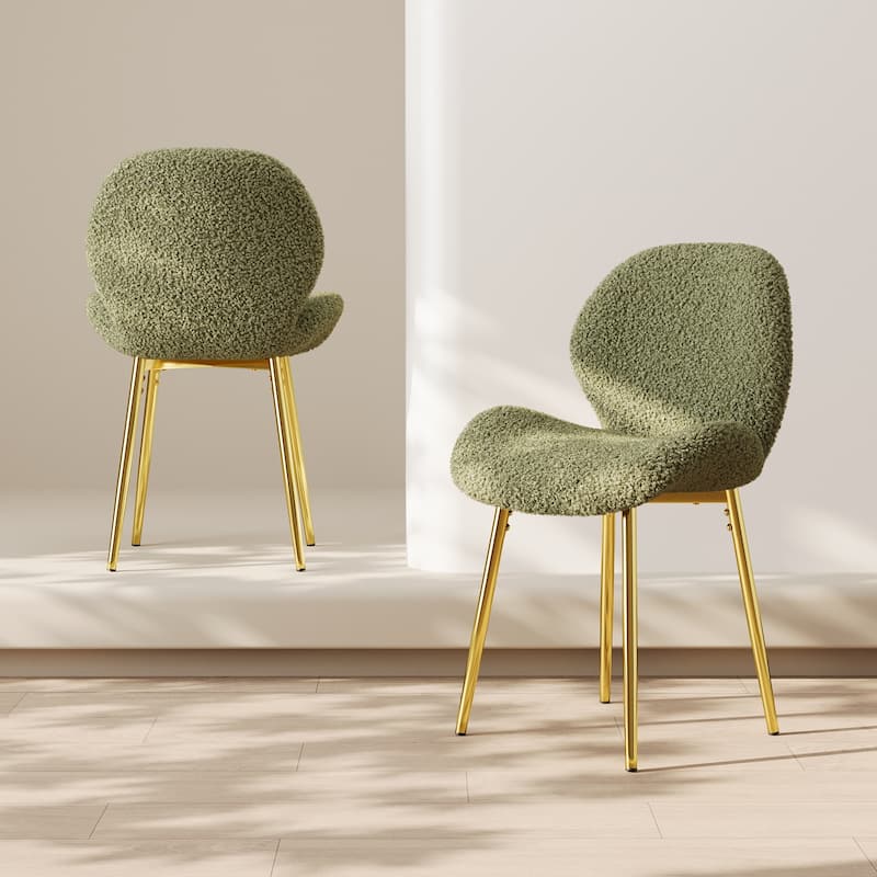 Modern minimalist teddy velvet Dining Chairs Set of 2 with sturdy gold metal legs and comfortable backrest design