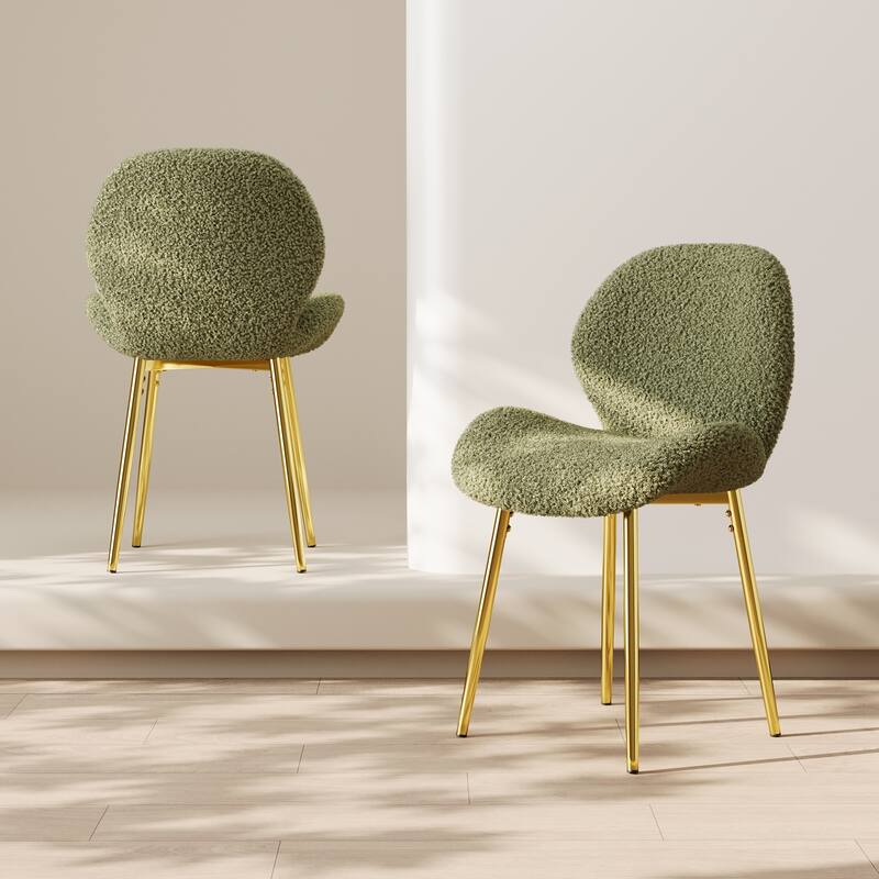 Teddy Dining Chairs Set of 2, Armless Accent Side Chair with Metal Legs and Shell Shaped Backrest for Kitchens - Green