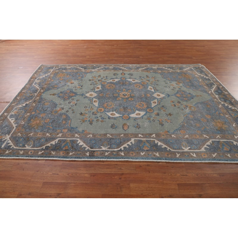 Distressed Over-Dyed Tabriz Persian Antique Rug Handmade Wool Carpet - 6'3"x 9'0"