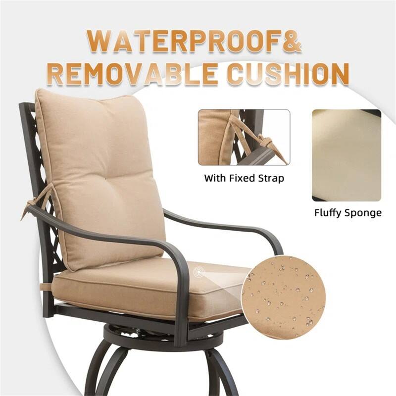 GDFStudio - Remy Outdoor Swivel Bar Stools Bistro Set with Cushions, 2 High Chairs