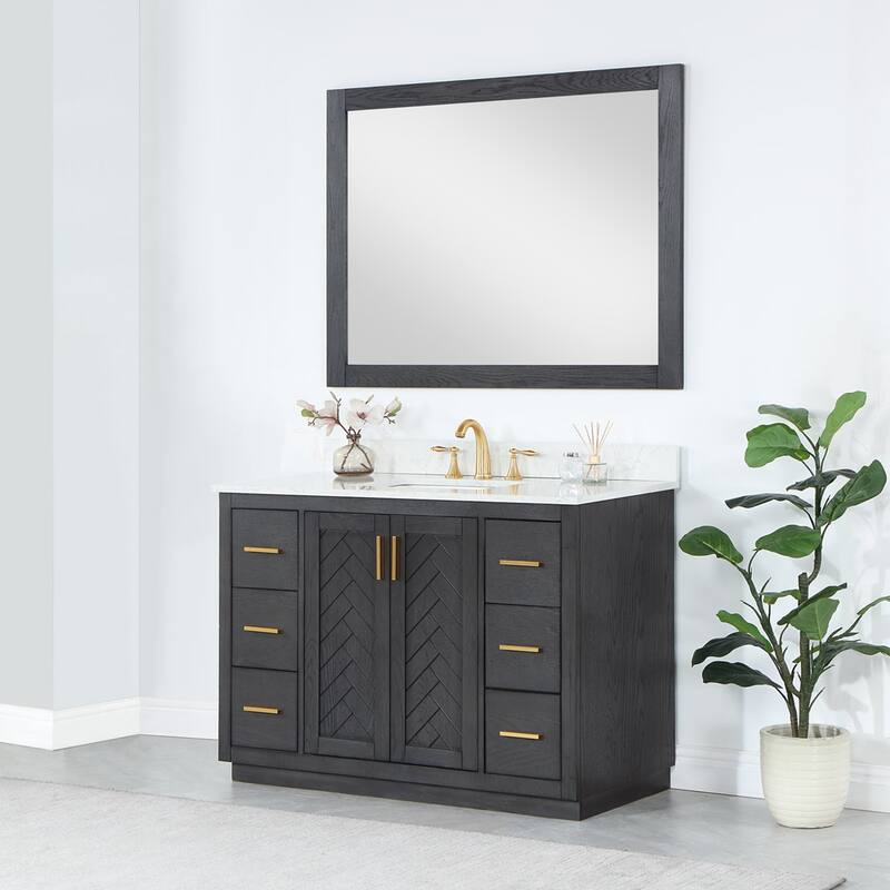 Altair Gazsi Bathroom Vanity with Composite Stone Countertop with Mirror