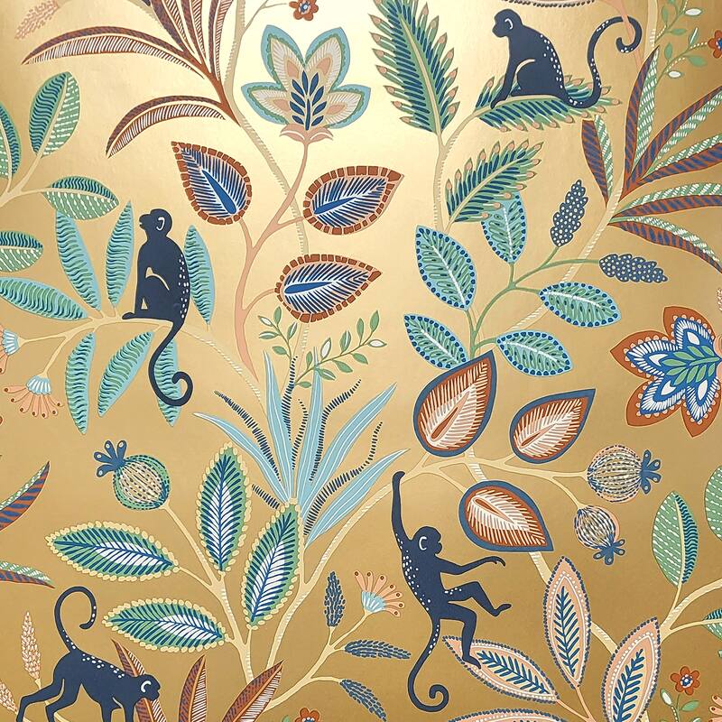 Fine Decor Kenzo Gold Monkey Walk Wallpaper