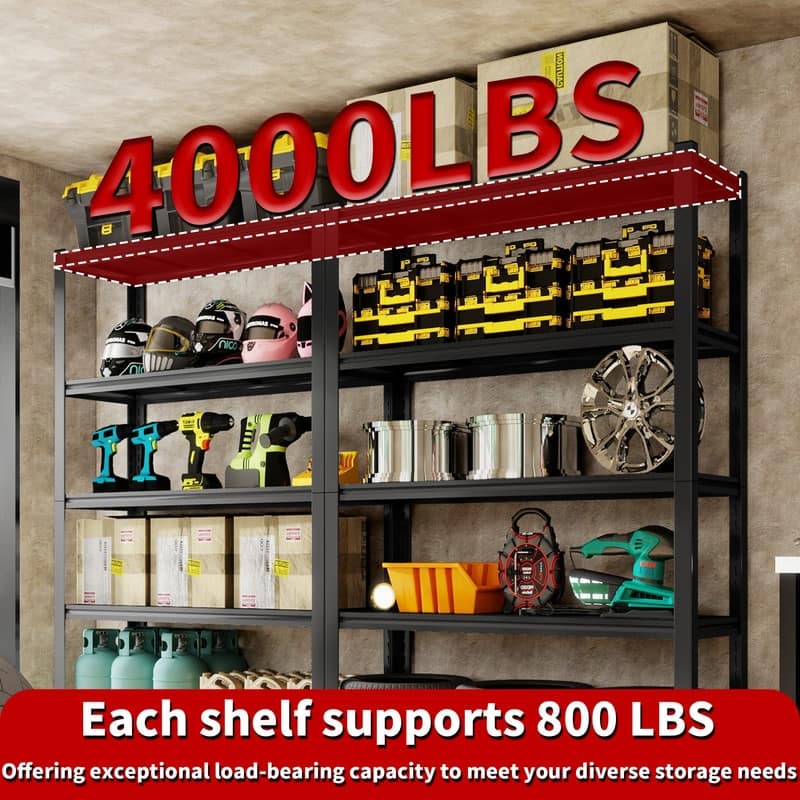 5/6-Tier Adjustable Heavy Duty Metal Storage Shelves, Black, 72/82"H