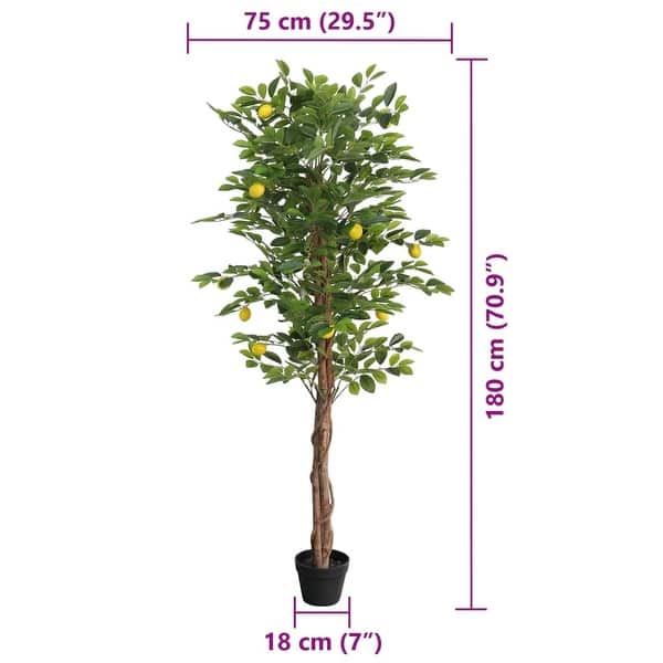 dimension image slide 1 of 3, vidaXL Artificial Lemon Tree with 3 Trunks Green 3.5"/47.2"/70.9" PP