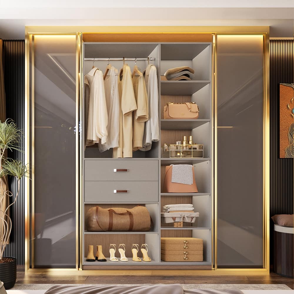 40'' Large Closet System with 10 Shelves and 2 Drawers, Freestanding Closet Organizer with Hanging Rods