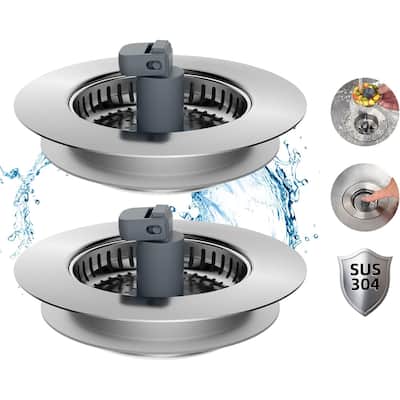2 Pack 3 in 1 Kitchen Sink Drain Strainer for US Standard 3-1/2" Drain
