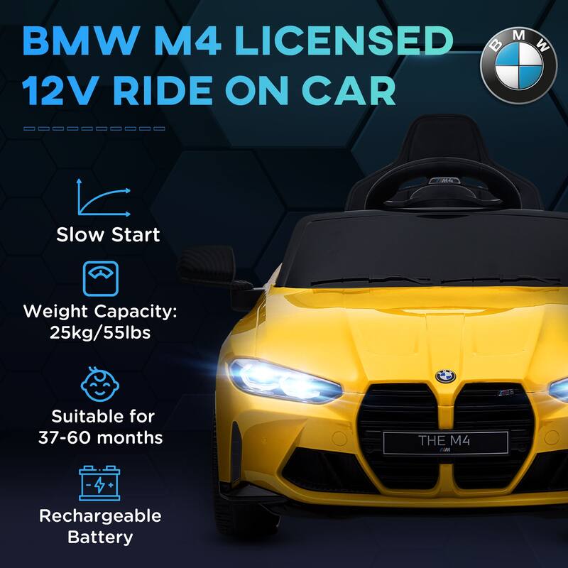 BMW M4 12V Kids Ride On Car with Parent Remote Control, Suspension, LED Lights, and Music for Ages 3-5