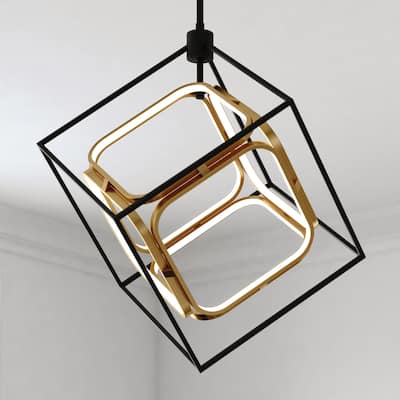 Anson 1L Integrated LED Geometric Matte Black and Gold Contemporary Pendant Light - 23.5-in W x 26-in H x 20.25-in D