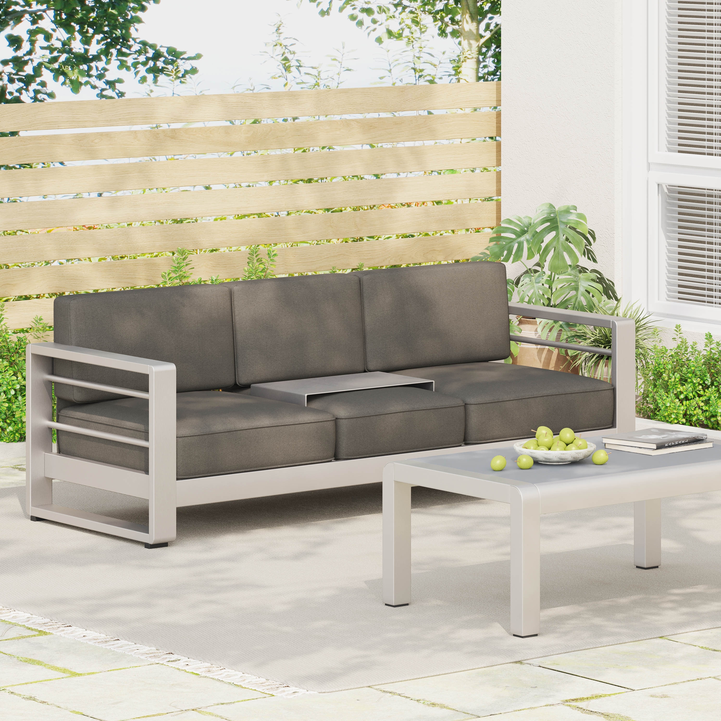 Cape coral outdoor aluminum cushioned sofa couch by christopher knight home sale