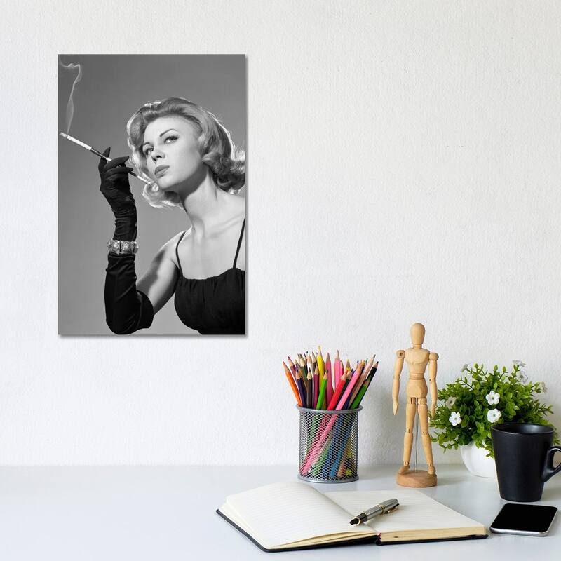 iCanvas "1960s, Woman With Long Black Gloves Smoking A Cigarette In A Long Cigarette Holder" by Vintage Images Canvas Print - 12x8x0.75