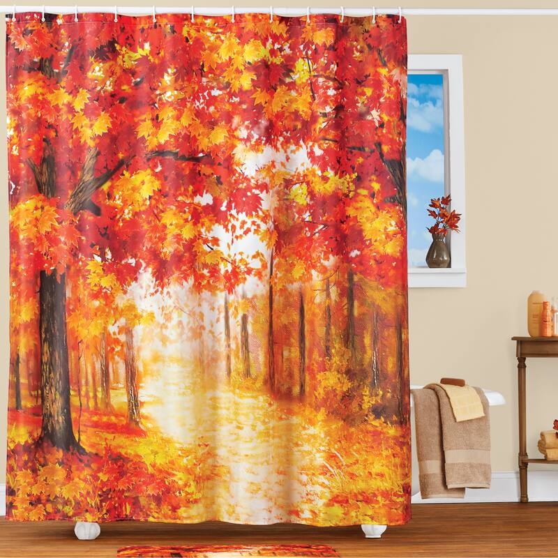 Beautiful Autumn Forest Scene Shower Curtain - Orange - 9.500 x 5.750 x 1.380