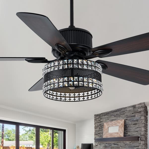 slide 2 of 38, 52" Modern Indoor Reversible Crystal Drum Ceiling Fan with Remote Control and Light Kit Chrome