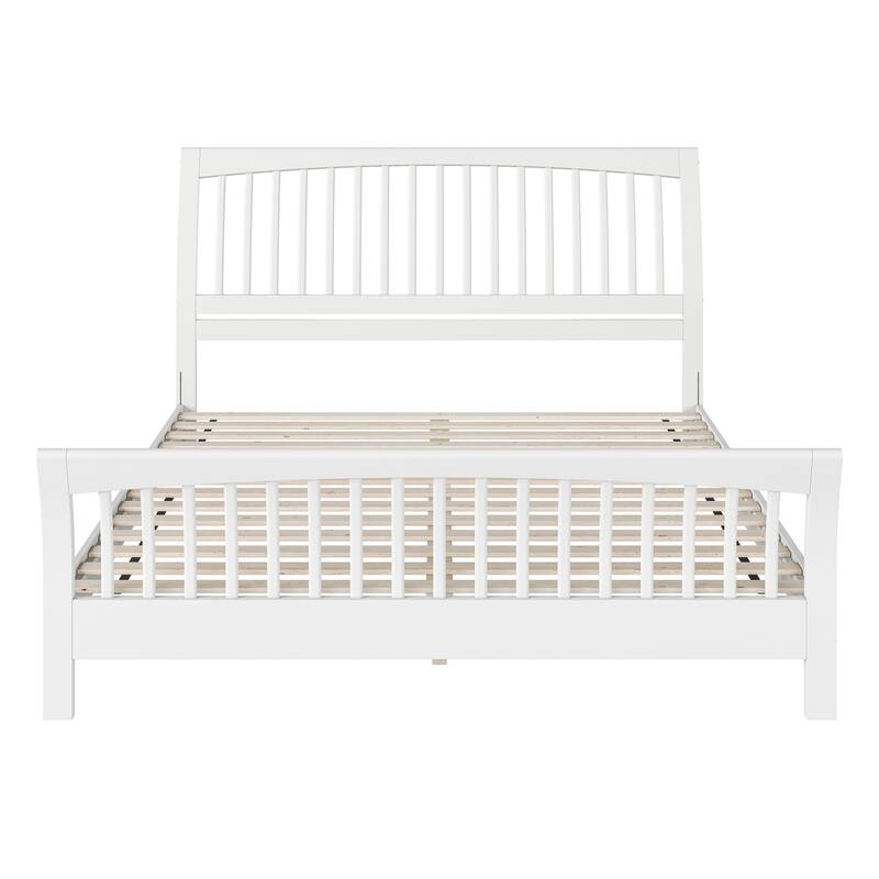 King Platform Bed - Solid Wood Low Profile Design - White Finish - Modern & Elegant