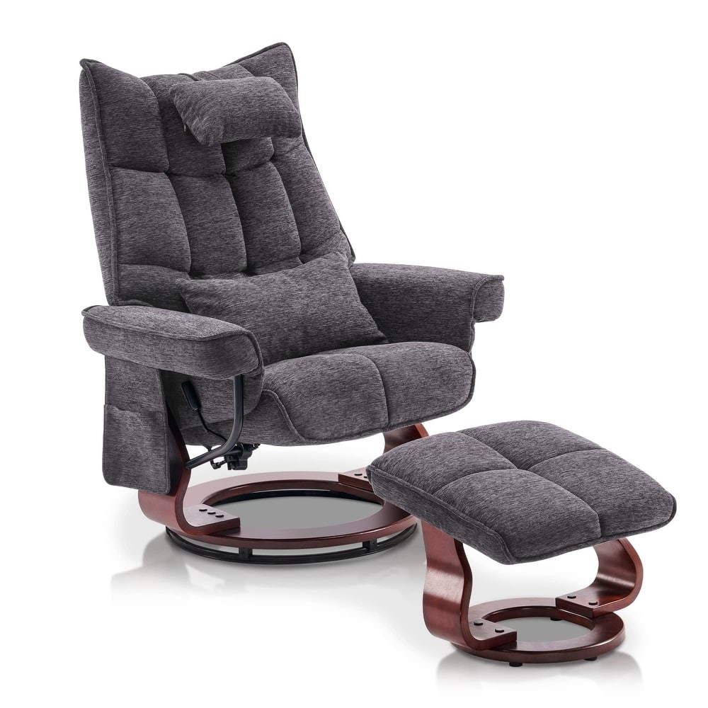 MCombo Swivel Recliner with Ottoman and Neck Pillow, Chenille Fabric
