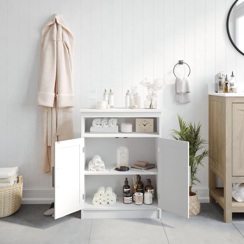 Modern Bathroom Storage Cabinet with Magnetic Close Doors and Shelves