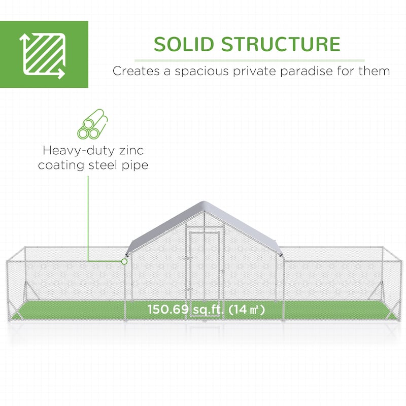 23' Large Walk-In Lockable Door Chicken Coop with Steel Frame with UV-Protected Roof for 12-14 Poultry