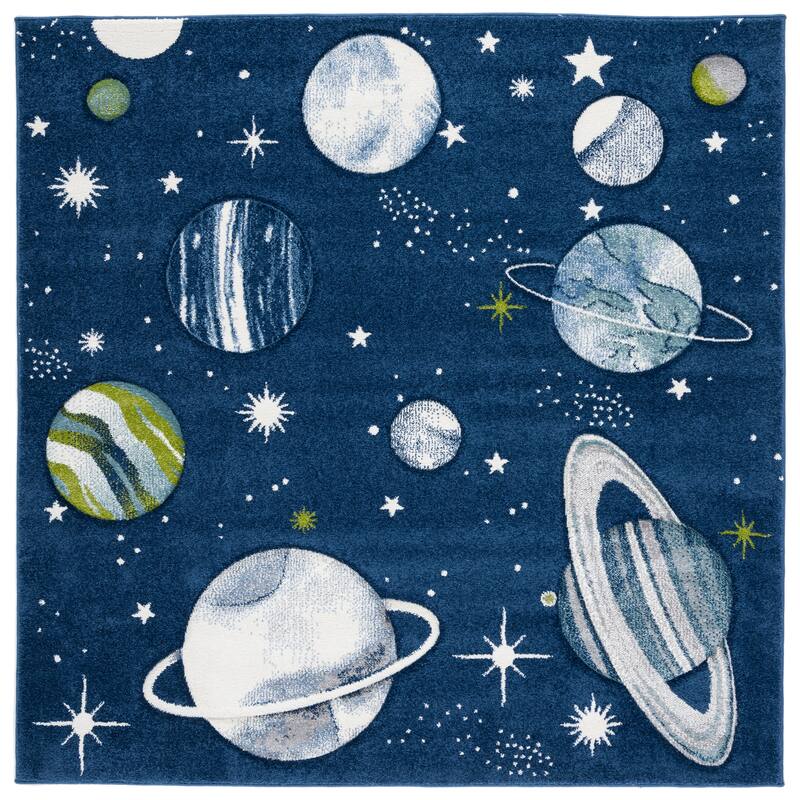 SAFAVIEH Carousel Kids Selvinaz Solar System Rug - 8' Square - Navy/Ivory