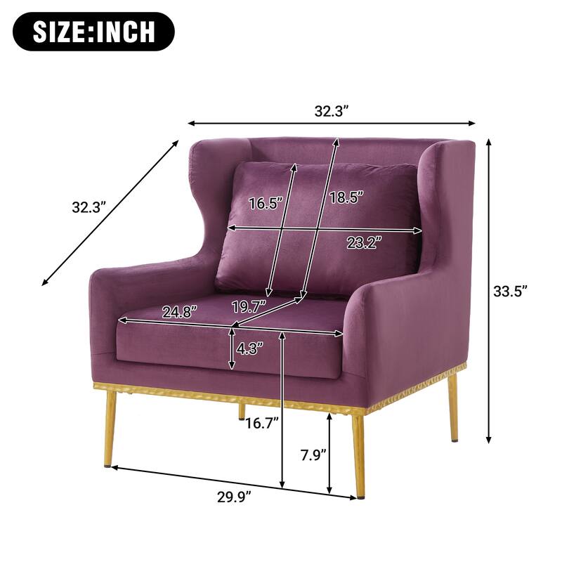 Roomfitters Modern Velvet Accent Armchair with Curved Armrests, Iron Frame Single Sofa
