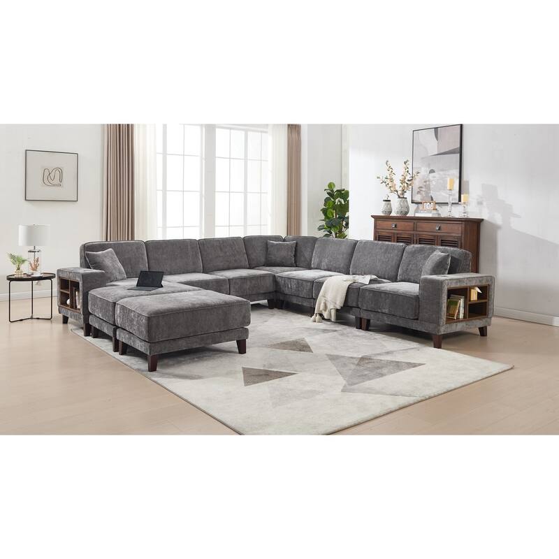 Transitional Modular Storage Sectional with Ottoman