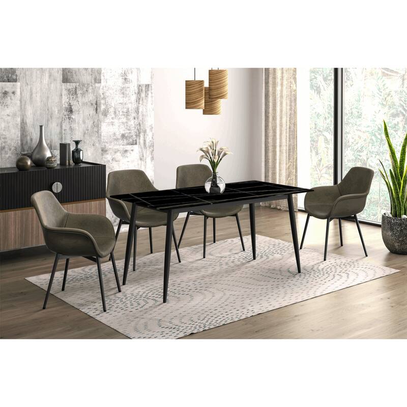 Zayle Rectangular Dining Table with Glass/Sintered Stone Tabletop in Steel