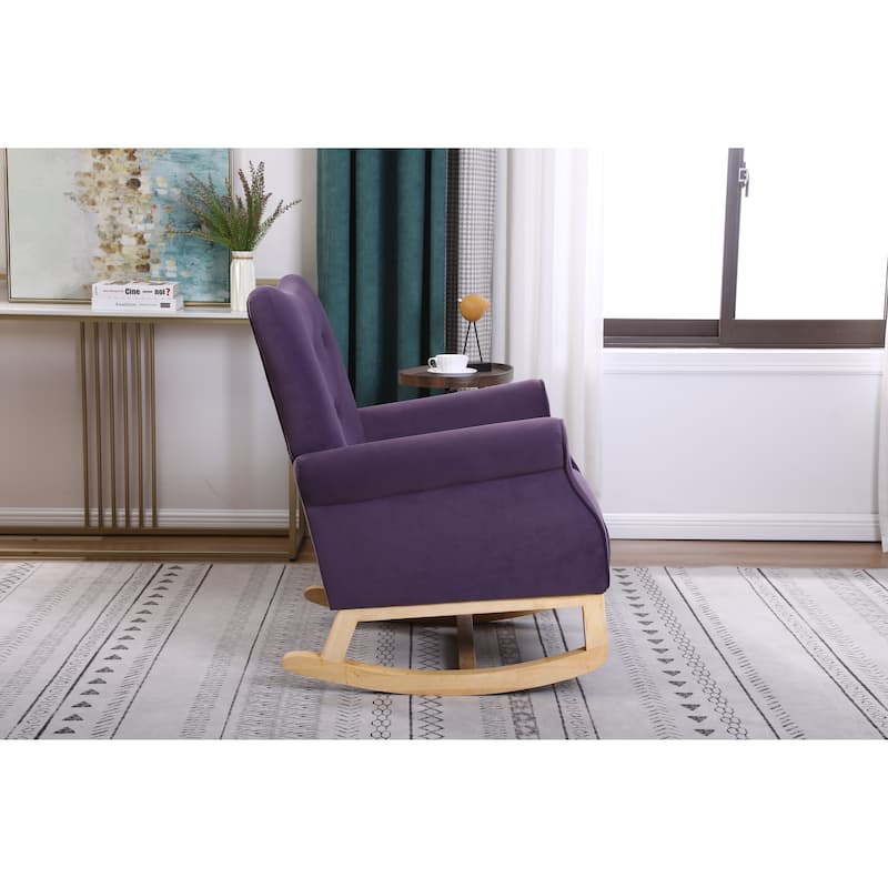 Nursery Rocking Chair with High Back, Modern Baby Room Rocker with Padded Seat, Comfortable Fabric Armchair