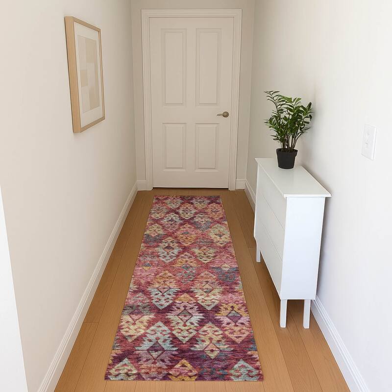 Premium Washable Super Soft Boho Medallions Mayfield Rug - Paprika - 2'3" x 7'6"