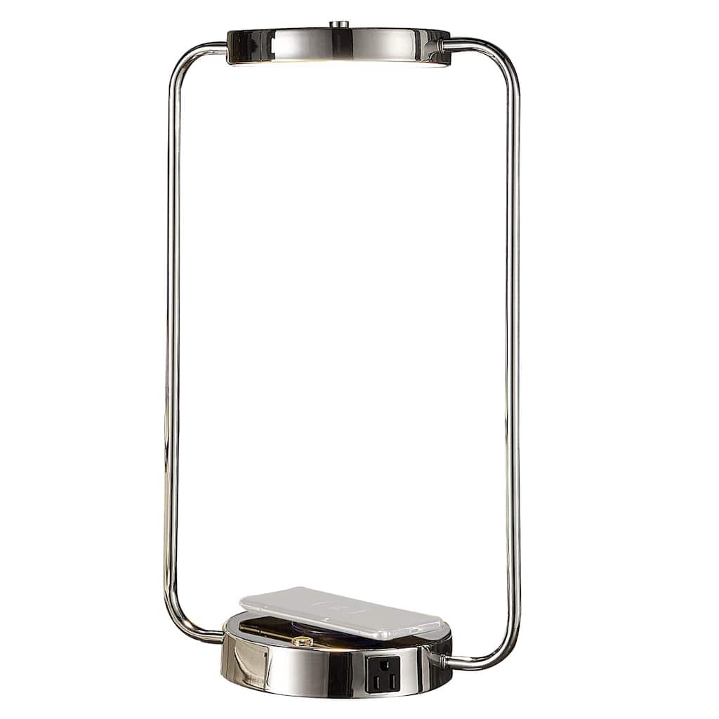 Gizo 21 Inch Table Lamp, LED Light, Wireless Charging, Metal Base, Chrome