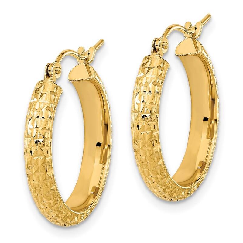 Curata 14k Yellow Gold Polished and Textured Hoop Earrings - 20.62x3.5mm