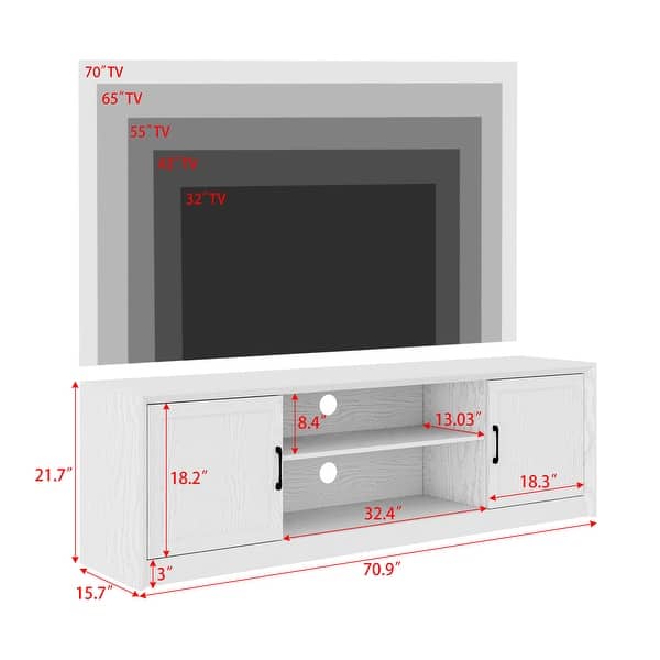 dimension image slide 0 of 2, Farmhouse Entertainment Center with Metal Handles, TV Stand with Storage Cabinets