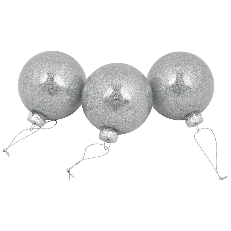 12ct Champagne Silver Mercury Glass Style Glass Ornament Set 3"