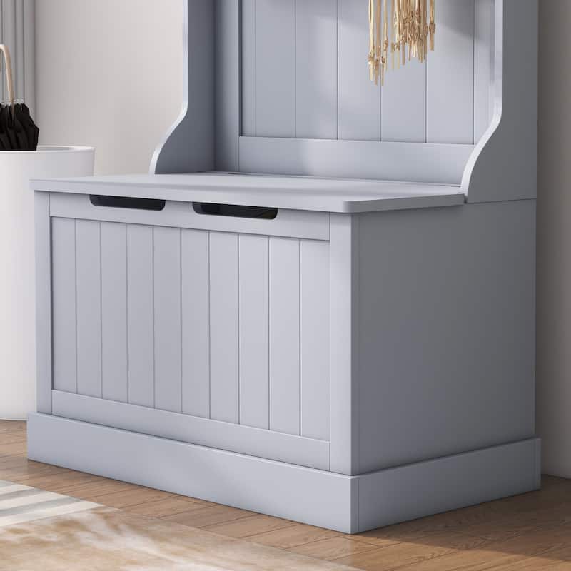 28" Gray 3 in 1 Hall Tree - Bench, Coat Rack, Shoe Storage Rack