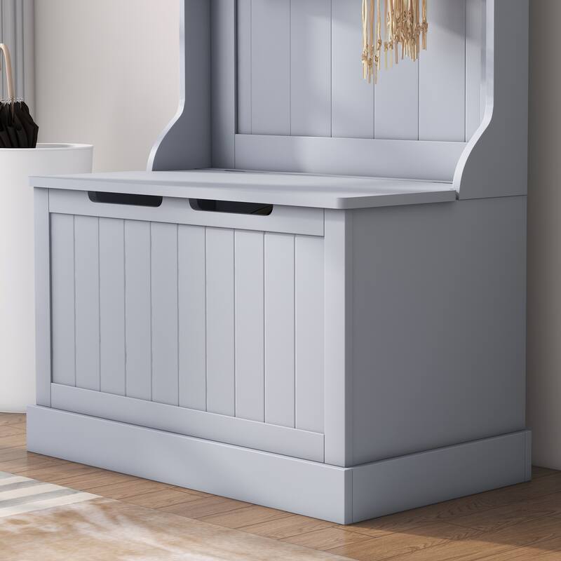 Hall Tree with Hooks, Elegant Storage Bench Shoe Bench with Storage Cabinet, Entryway Coat Rack Bench for Mudroom