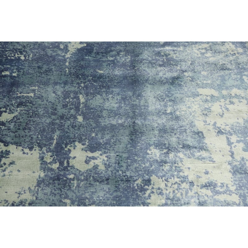 Hand-knotted Modern Silk Blue Abstract Oriental Area Rug - 8' 0'' X 5' 5''