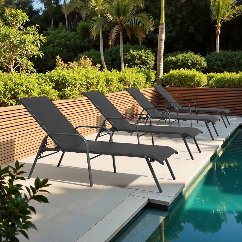 Crestlive Products Outdoor Adjustable Reclining Chaise Lounge Chair with Armrest