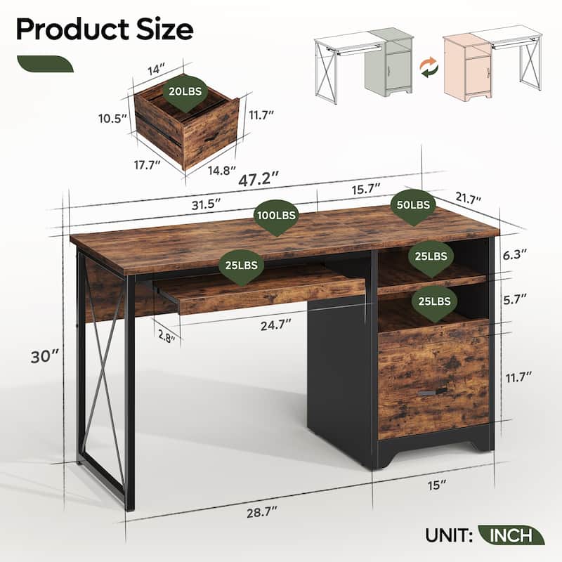 Bestier 47" Office Desk with Drawers,Computer Desk with Drawer,Teacher Desk with Keyboard Tray for Small Space Home Office