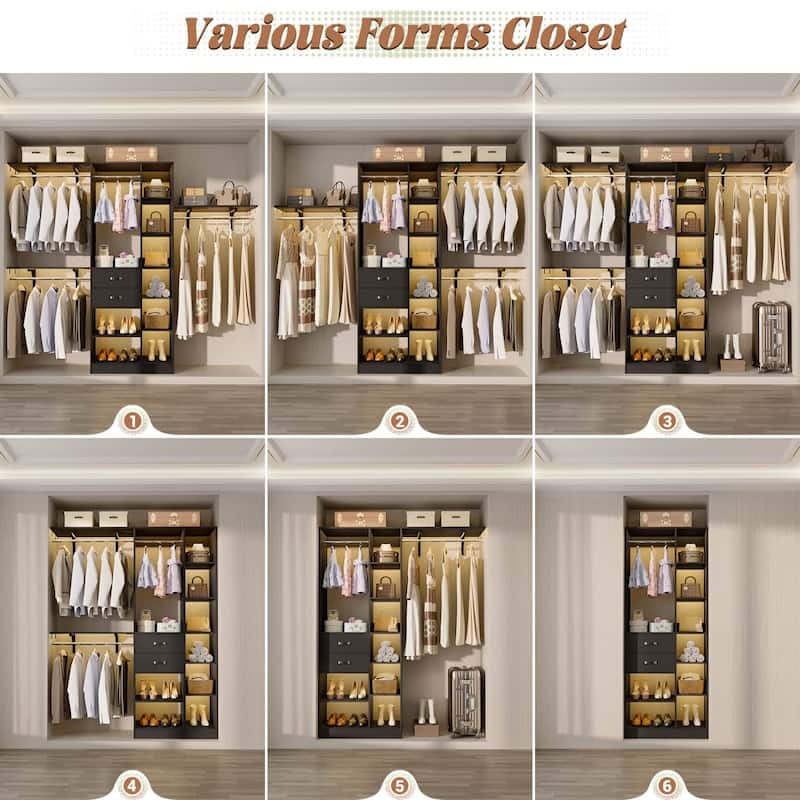 31.5'' to 96'' W Closet Organizer System with Drawers and Tower Shelves for Reach-in and Walk-in Closet