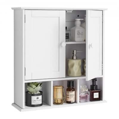 White Wall Mounted Bathroom Storage Cabinet with 3 Adjustable Shelves for Bottles and Toiletries - 22” x 7” x 23”