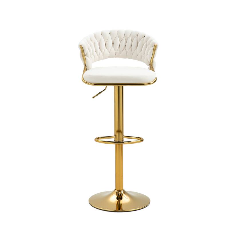Set of 2 Modern Velvet Adjustable Bar Stools with Backs
