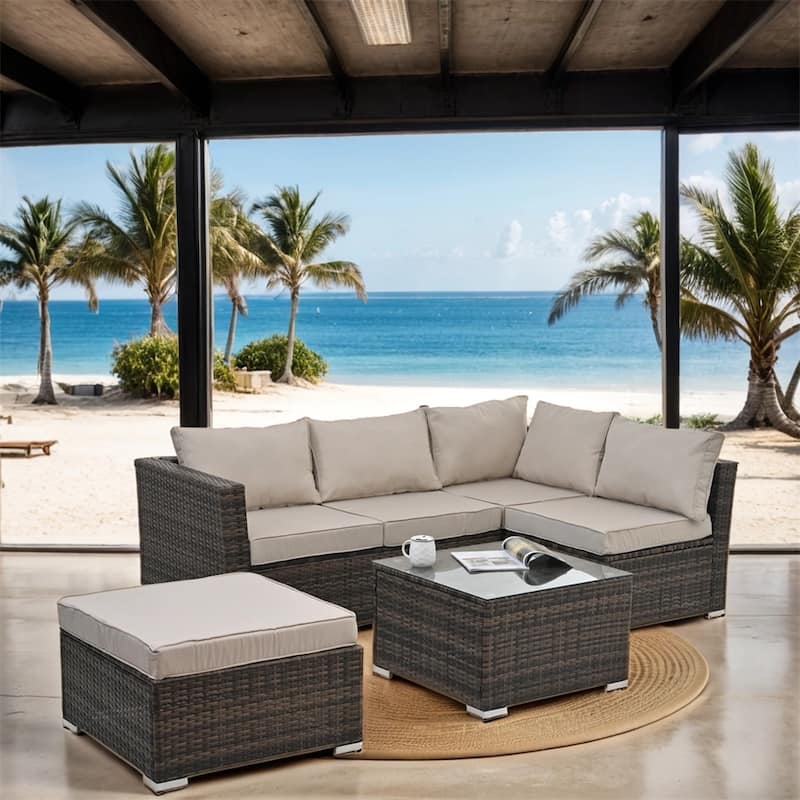 4 Set Wicker Furniture,Patio Furniture,Seasonal PE Wicker Furniture - Brown
