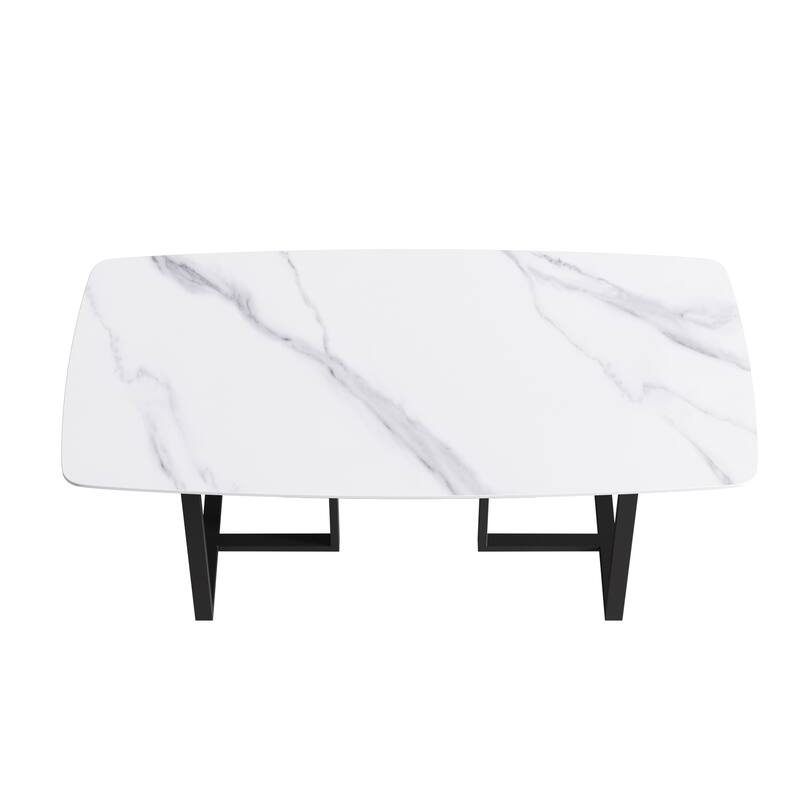 71" Marble table with Retangular Top and Black Carbon Steel legs for Kitchen dining Room