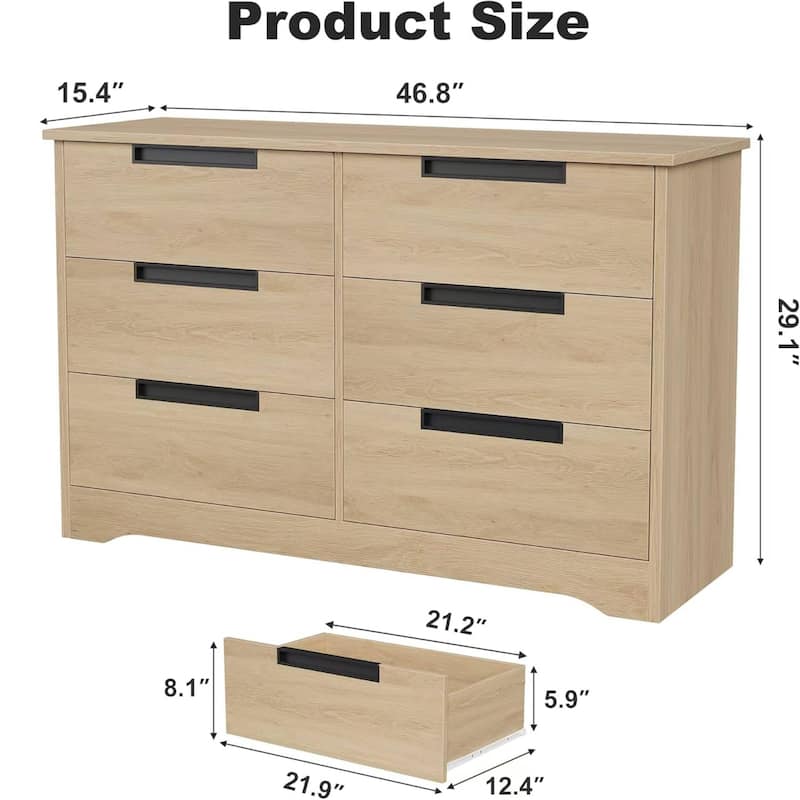 Modern Double 6 Drawer Dresser for Bedroom