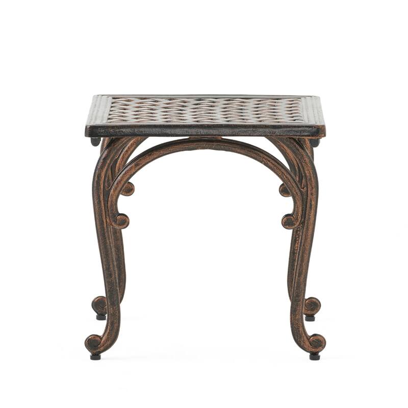 Lyra Outdoor Side End Table, Cabriole Legs, Brown Aluminium, 18 Inch