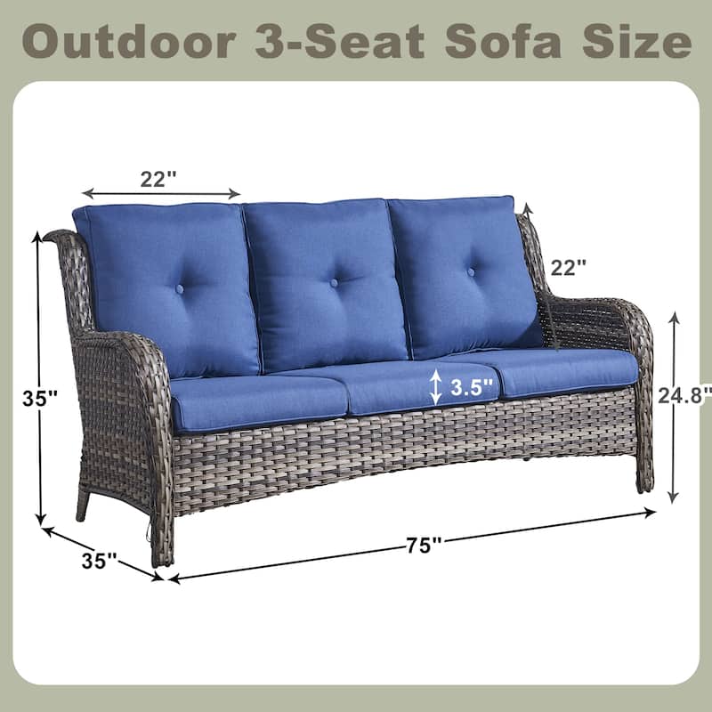6 Pieces All Weather Wicker Sofa Patio Chair Set