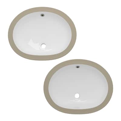 17" Oval Vitreous China Undermount Bathroom Sink With Overflow (2 Pack) - 17" Oval Undermount Bathroom Sink(2 Pack)